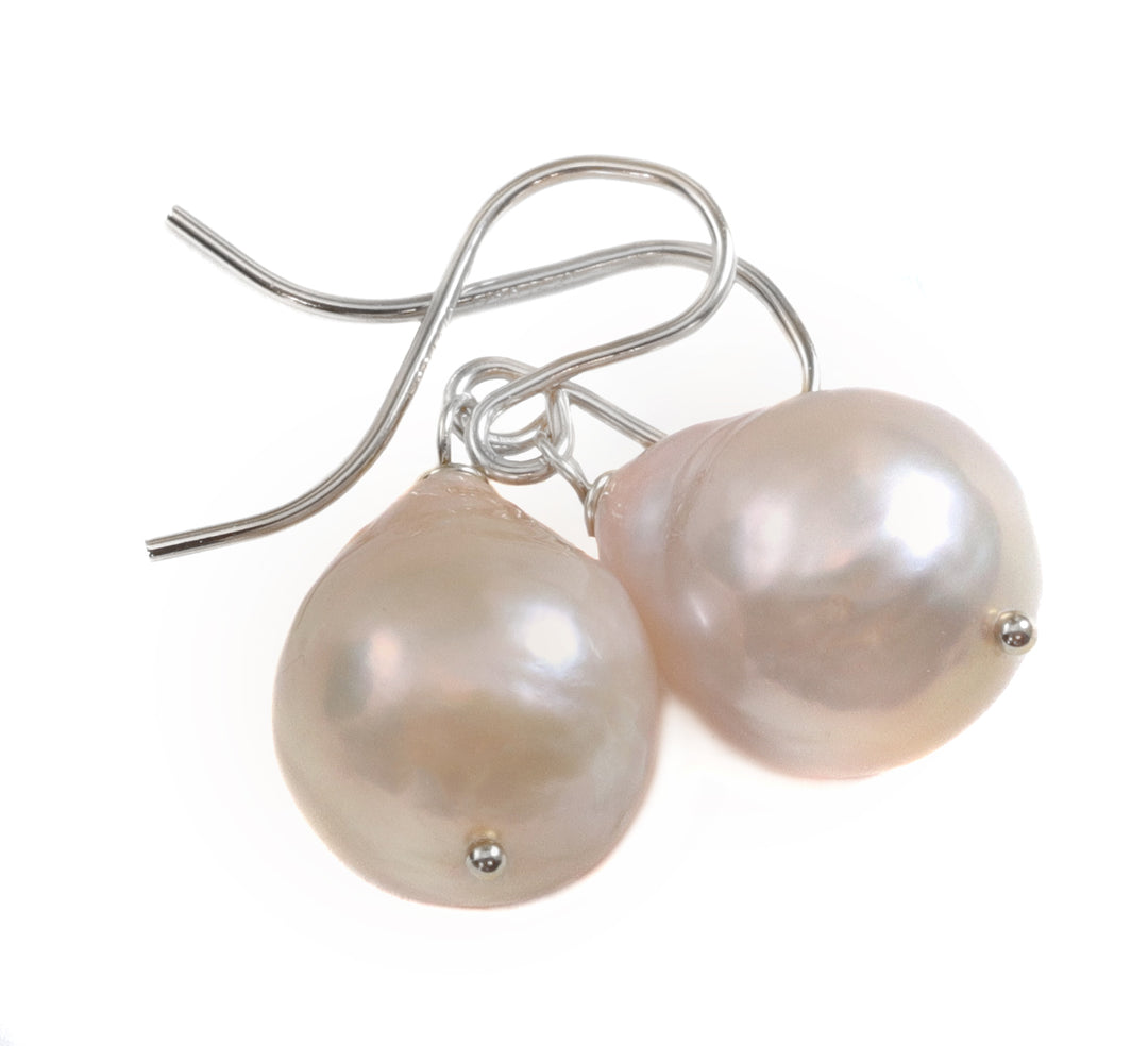 Baroque Pearl Earrings Sterling Silver or 14k Solid Yellow Gold or Filled Champagne Pink Simple Dainty Pearls Freshwater Unique Drops