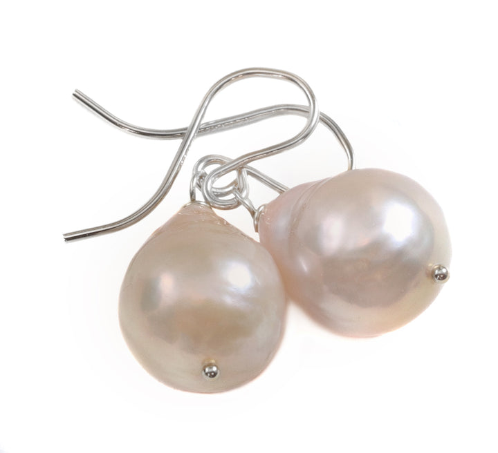 Baroque Pearl Earrings Sterling Silver or 14k Solid Yellow Gold or Filled Champagne Pink Simple Dainty Pearls Freshwater Unique Drops