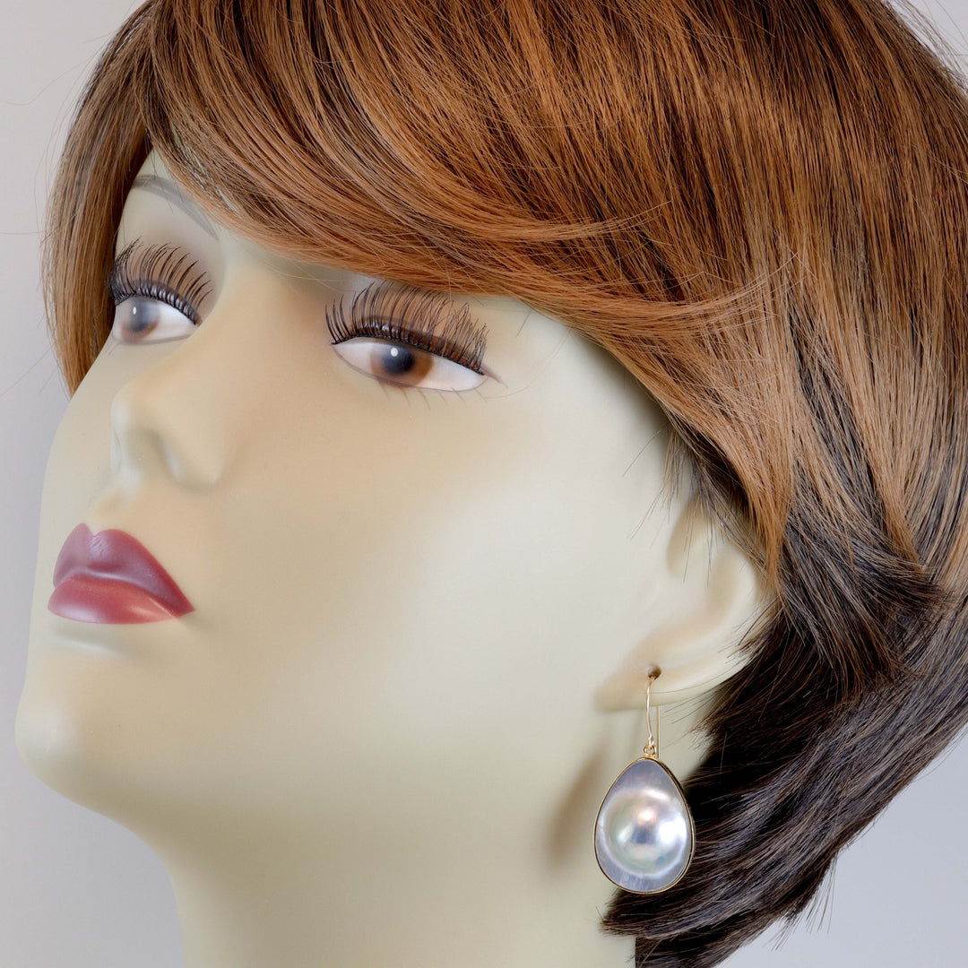 Blister Half Pearl Earrings Sterling Silver or 14k Solid Yellow Gold or Filled Silvery White Bezel Pearls Freshwater Unique Drops Spyglass