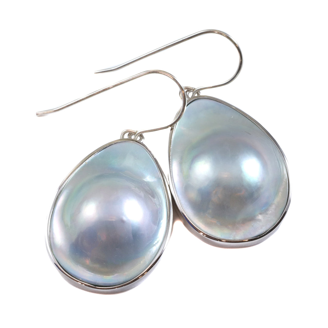 Blister Half Pearl Earrings Sterling Silver or 14k Solid Yellow Gold or Filled Silvery White Bezel Pearls Freshwater Unique Drops Spyglass