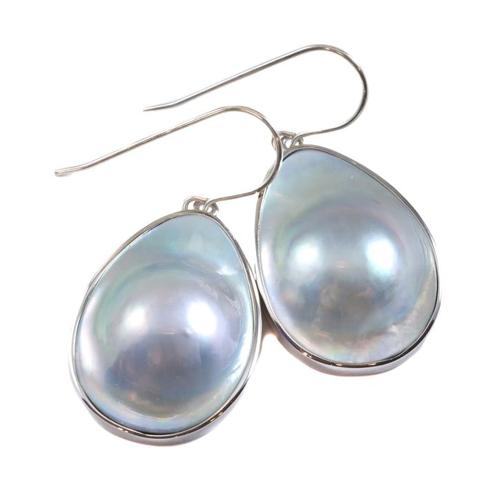 Blister Half Pearl Earrings Sterling Silver or 14k Solid Yellow Gold or Filled Silvery White Bezel Pearls Freshwater Unique Drops Spyglass