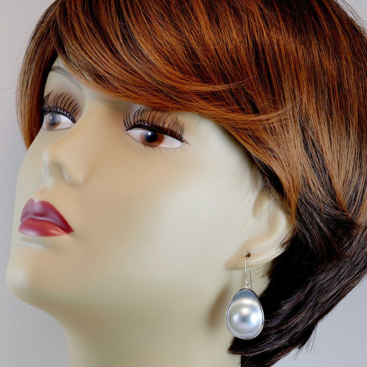 Blister Half Pearl Earrings Sterling Silver or 14k Solid Yellow Gold or Filled Silvery White Bezel Pearls Freshwater Unique Drops Spyglass