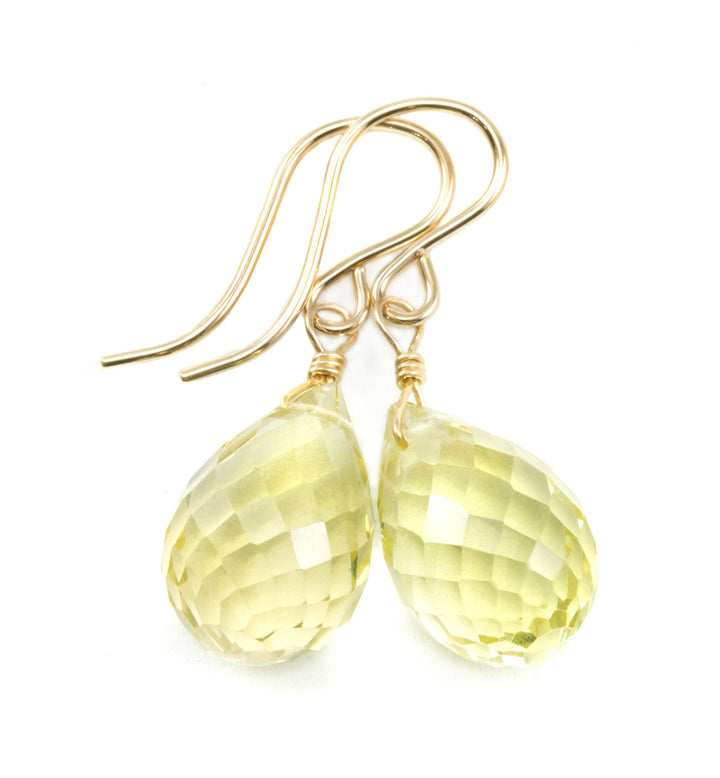 Lemon Yellow Quartz Earrings Pear Teardrop Faceted  Drop Sterling Silver or 14k Solid Yellow Gold or Filled Simple Classic Dangles Drops