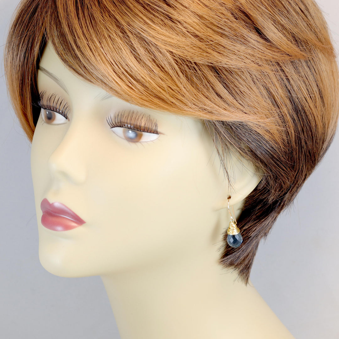 Smokey London Blue Gray Earrings Faceted  teardrop Sim Smoky topaz  Sterling Silver or 14k Solid Gold or Filled Simple Briolette Drops