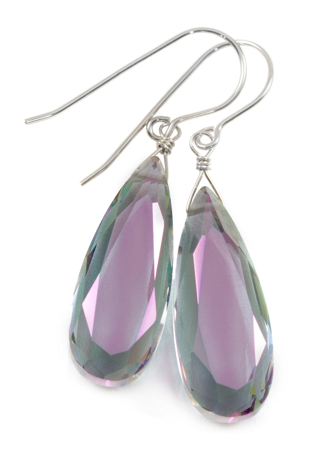 Purple Green Simulated Mystic Topaz Earrings Facet Large Long Dangle 14k Gold or Filled or Sterling Silver Classic Simple Clean Drops