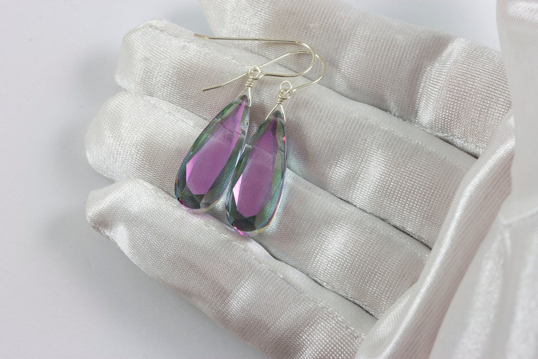 Purple Green Simulated Mystic Topaz Earrings Facet Large Long Dangle 14k Gold or Filled or Sterling Silver Classic Simple Clean Drops