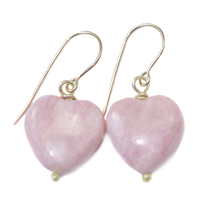 Pink Rhodochrosite Earrings Smooth Natural Teardrop Heart Shaped Sterling Silver or 14k Solid Gold or Filled Natural Earthy Pink Simple Drop