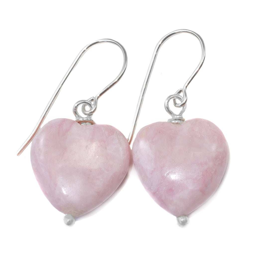Pink Rhodochrosite Earrings Smooth Natural Teardrop Heart Shaped Sterling Silver or 14k Solid Gold or Filled Natural Earthy Pink Simple Drop