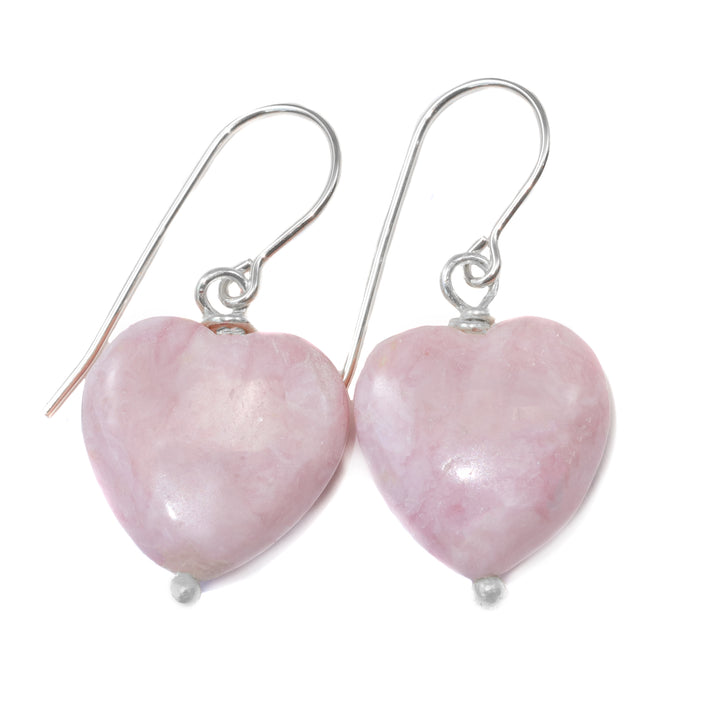 Pink Rhodochrosite Earrings Smooth Natural Teardrop Heart Shaped Sterling Silver or 14k Solid Gold or Filled Natural Earthy Pink Simple Drop