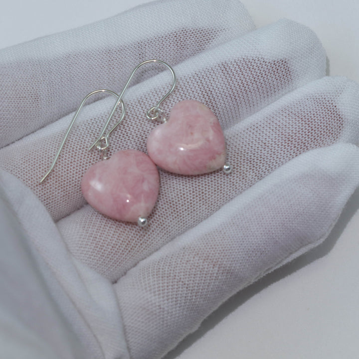 Pink Rhodochrosite Earrings Smooth Natural Teardrop Heart Shaped Sterling Silver or 14k Solid Gold or Filled Natural Earthy Pink Simple Drop