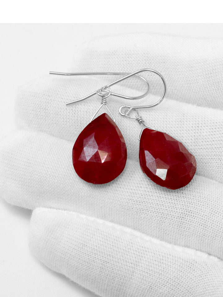 Natural Ruby Earrings Faceted Pear Shaped Teardrops 14k solid Gold or Yellow or Rose Filled or Sterling Silver Deep Rich Red  Dangle Drops