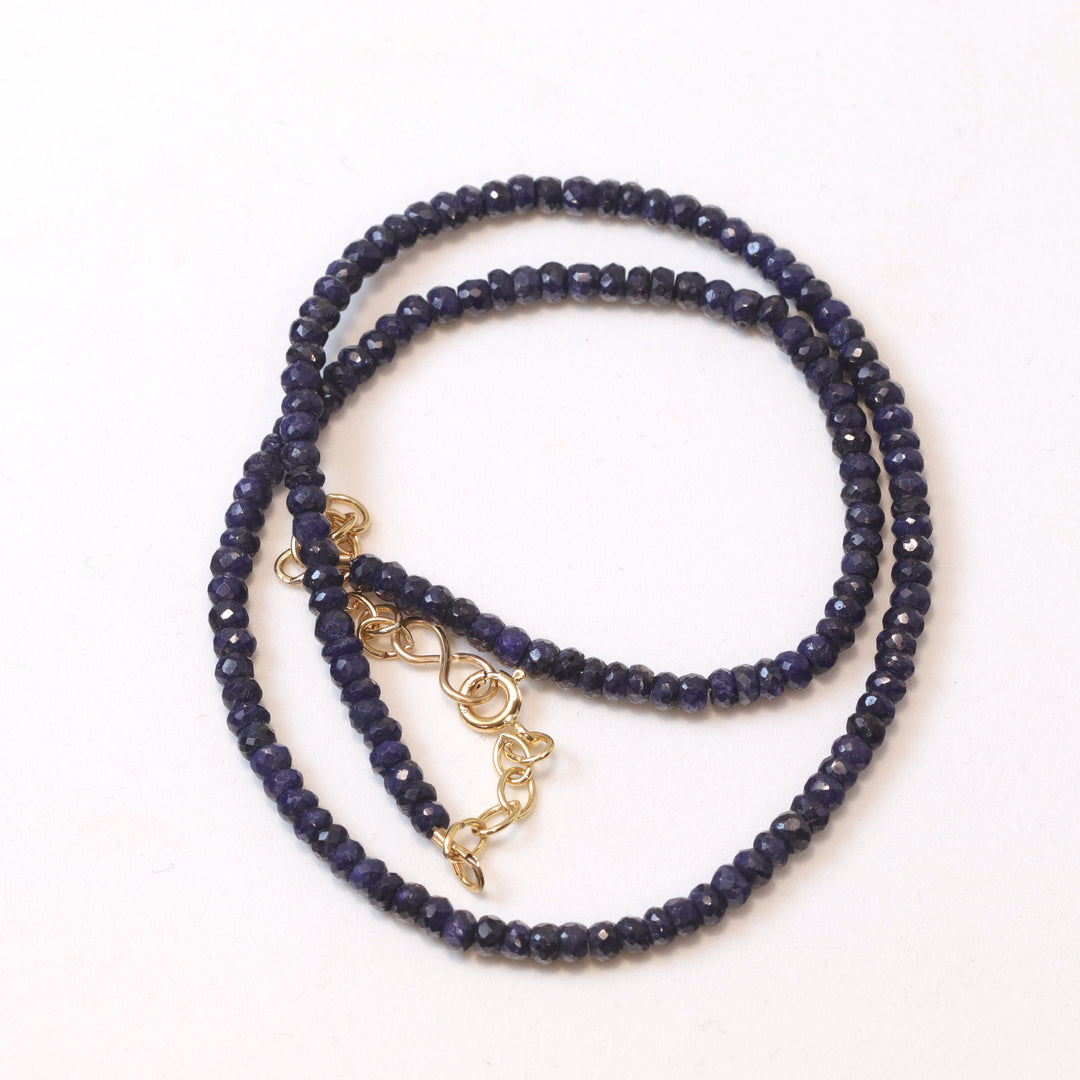 Blue Sapphire Necklace 14k Gold filled or Sterling Silver 18 19 Inch Chain Faceted Natural Earthy 3mm Blue Solid Strand Dainty Opaque Blue