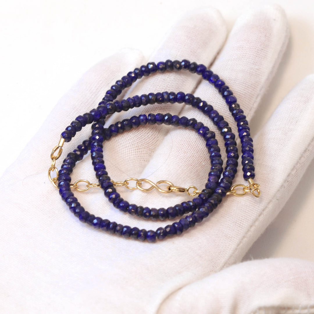 Blue Sapphire Necklace 14k Gold filled or Sterling Silver 18 19 Inch Chain Faceted Natural Earthy 3mm Blue Solid Strand Dainty Opaque Blue