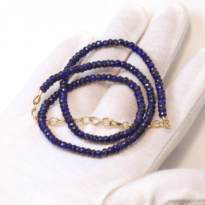 Blue Sapphire Necklace 14k Gold filled or Sterling Silver 18 19 Inch Chain Faceted Natural Earthy 3mm Blue Solid Strand Dainty Opaque Blue