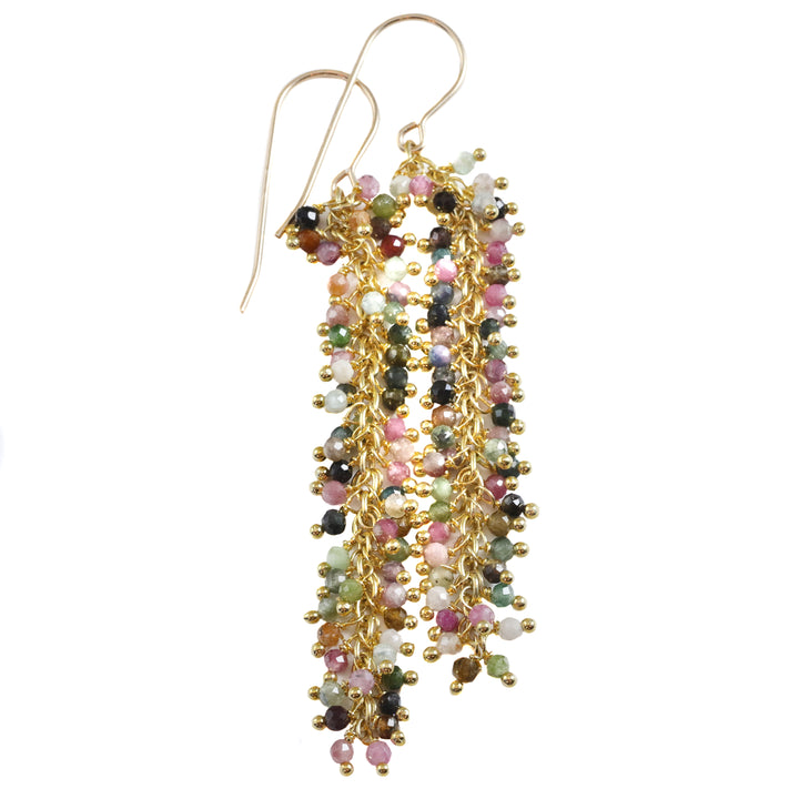Tourmaline Earrings Long Dangle Clusters 2.6 " Pink Multi Chandelier Style Natural Gemstones Spyglass Designs Sterling Silver 14k Solid Gold