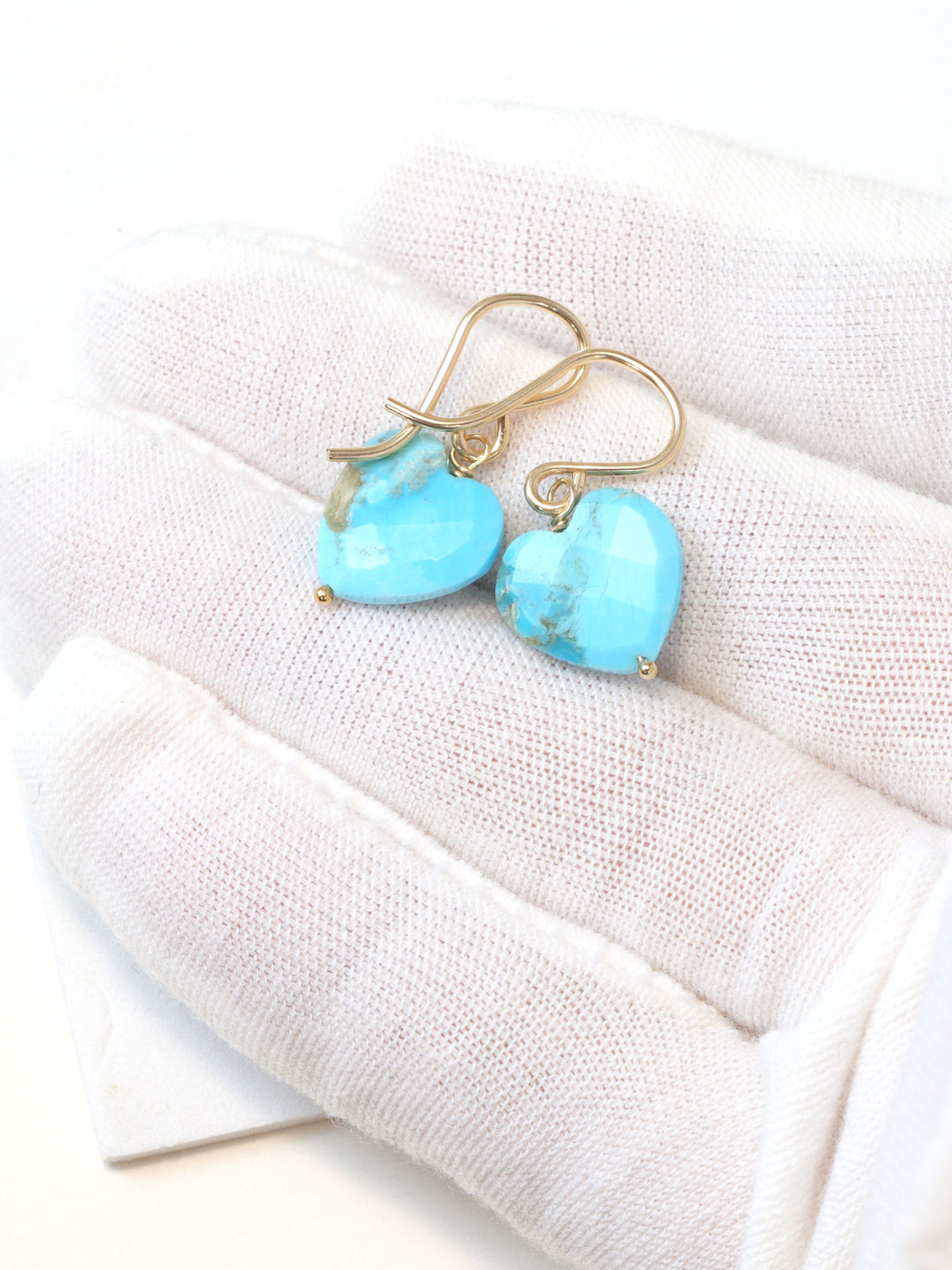 Blue Turquoise Earrings Heart Shape Sterling Silver or 14k Solid Yellow Gold or Filled 12mm  Simple Drops Spyglass Designs Everyday Drops