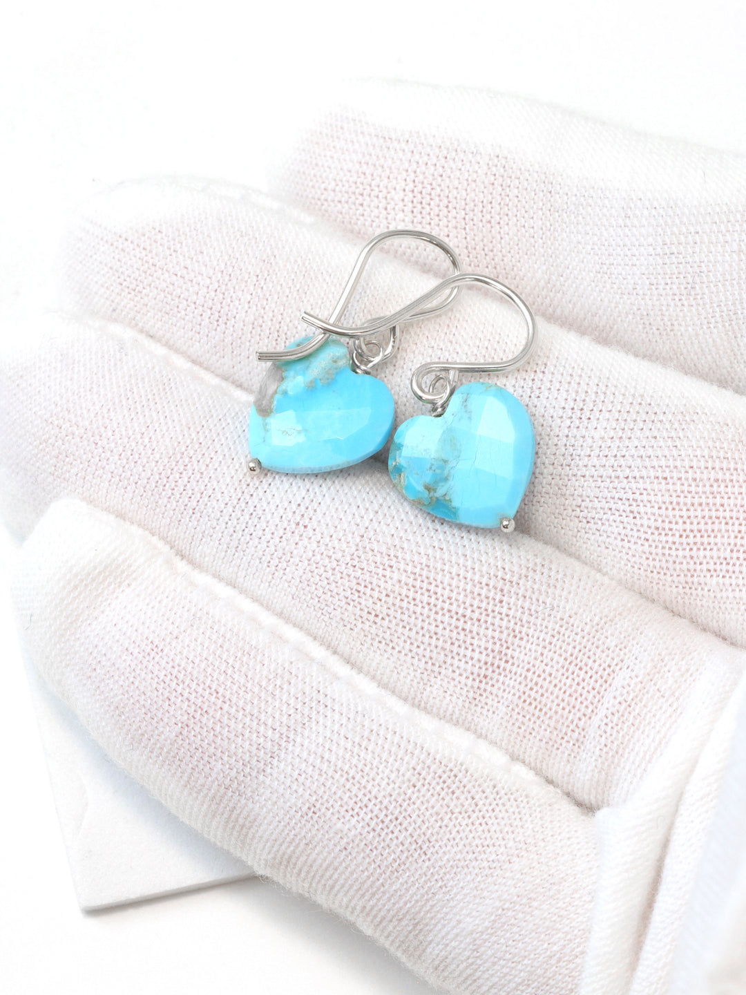 Blue Turquoise Earrings Heart Shape Sterling Silver or 14k Solid Yellow Gold or Filled 12mm  Simple Drops Spyglass Designs Everyday Drops