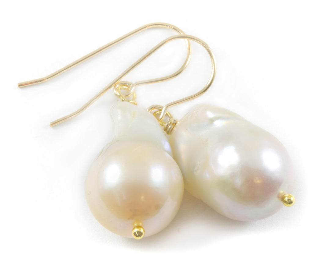 Baroque Pearl Earrings Sterling Silver or 14k Solid Gold or Filled French Earwires White Luster Simple Pearls Genuine Freshwater Small Drops