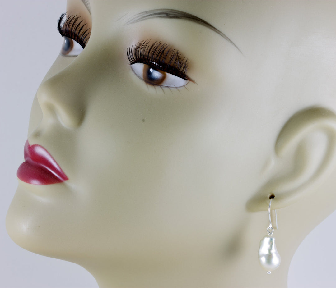 Baroque Pearl Earrings Sterling Silver or 14k Solid Gold or Filled French Earwires White Luster Simple Pearls Genuine Freshwater Small Drops