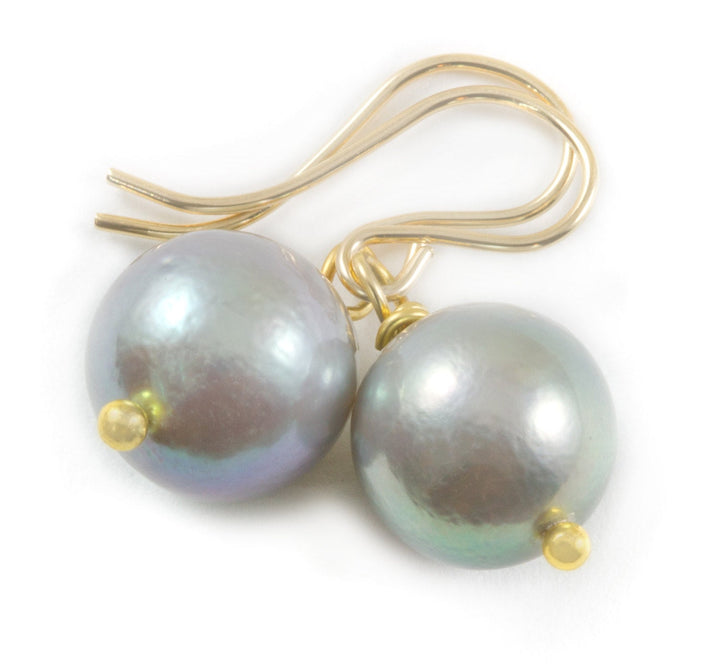 Silvery Gray Pearl Earrings Freshwater Cultured Pearls Sterling Silver or 14k Solid Gold or Filled Oval Round Shape Soft Grey Simple Drops