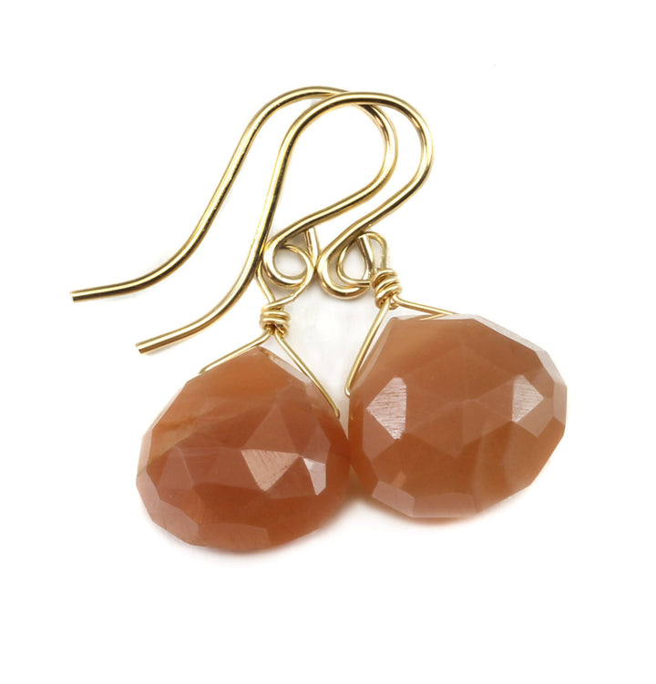 Peach Moonstone Earrings Sterling Silver or 14k solid Gold or Filled Faceted Heart Teardrops  Everyday Dainty Peachy Shimmery Natural Drops