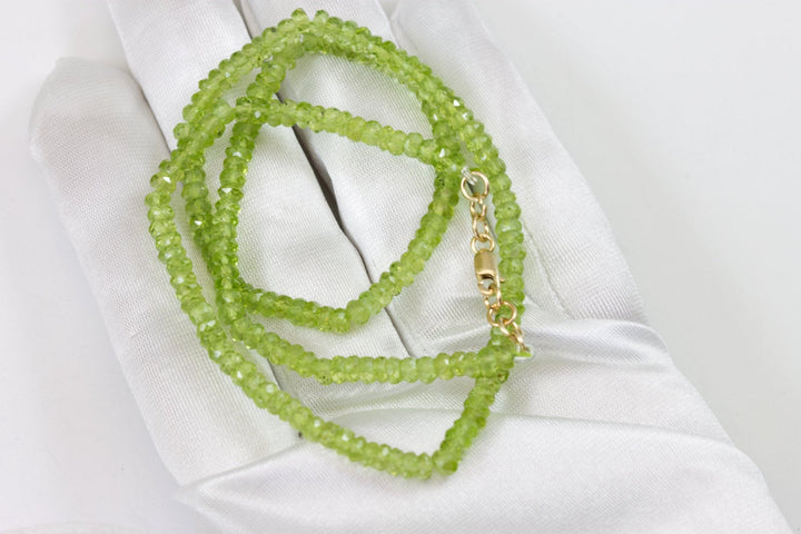 Green Peridot Necklace Natural Solid Strand 14k Gold Filled or Sterling Silver 18 19 Inch Soft Peridot Faceted Rondelles Beaded