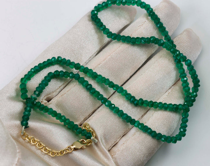 Green Onyx Necklace Faceted Solid Strand Link Beaded 14k Gold Filled or Sterling Silver 18 Inches natural stone everyday wear