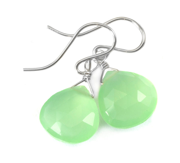 Prehnite Earrings Teardrop AAA Drop Dangle Sterling Silver or 14k Solid Gold or Filled Natural Faceted Heart Drops Simple Soft Green Light