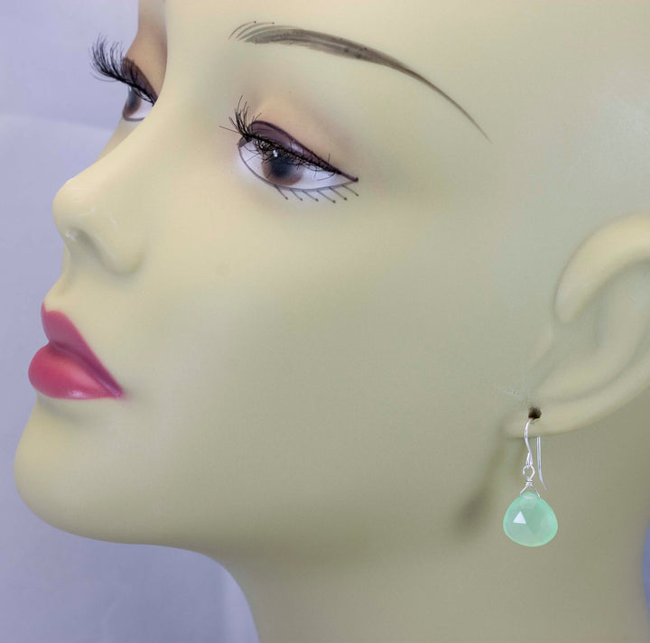 Prehnite Earrings Teardrop AAA Drop Dangle Sterling Silver or 14k Solid Gold or Filled Natural Faceted Heart Drops Simple Soft Green Light