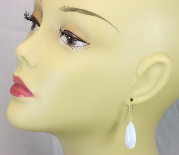Opalite Earrings Faceted Long Pear Shaped AAA Teardrops 14k Solid Gold or Filled or Sterling Silver AAA cut iridescent colors simple drops