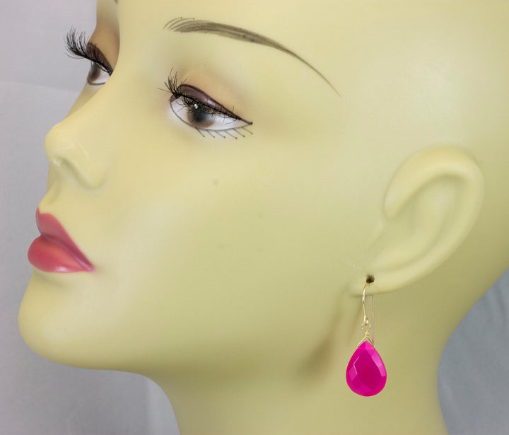 Hot Pink Chalcedony Earrings AAA Faceted Large Drops 14k Solid Gold or Filled or Sterling Silver Pear Fuchsia Magenta  Classic Drops