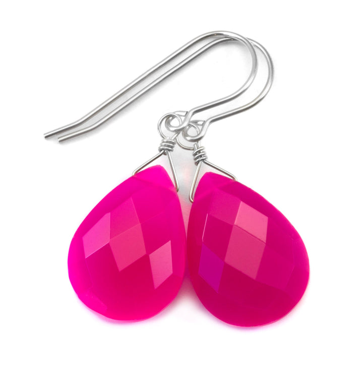Hot Pink Chalcedony Earrings AAA Faceted Large Drops 14k Solid Gold or Filled or Sterling Silver Pear Fuchsia Magenta  Classic Drops