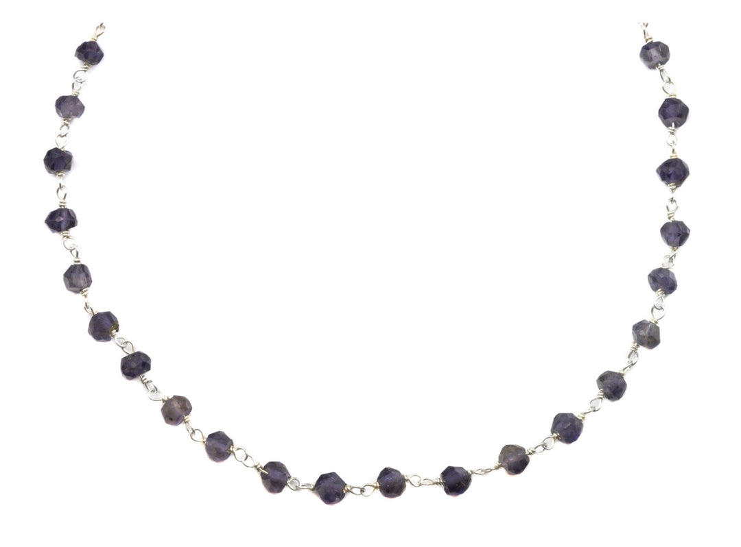Iolite Necklace Sterling Silver or 14k gold filled Beaded Blue Grey Natural Faceted Stones Chain Link Dainty 18 19 Inch Wear Earthy