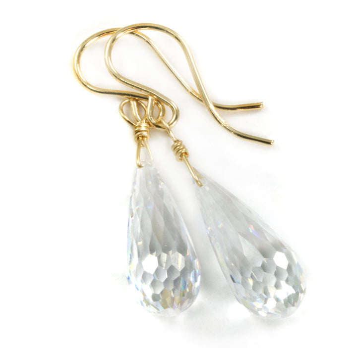 Clear Cubic Zirconia Earrings Teardrops AAA CZ Long  Briolettes Sterling Silver or 14k Solid Gold or Filled Micro Faceted Simple Drops