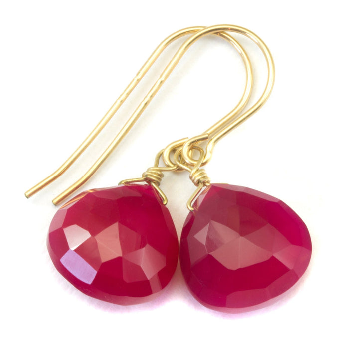 Hot Pink Chalcedony Earrings AAA Faceted Briolette Drops 14k Solid Gold or Filled or Sterling Silver Magenta fuchsia Simple Classic Design