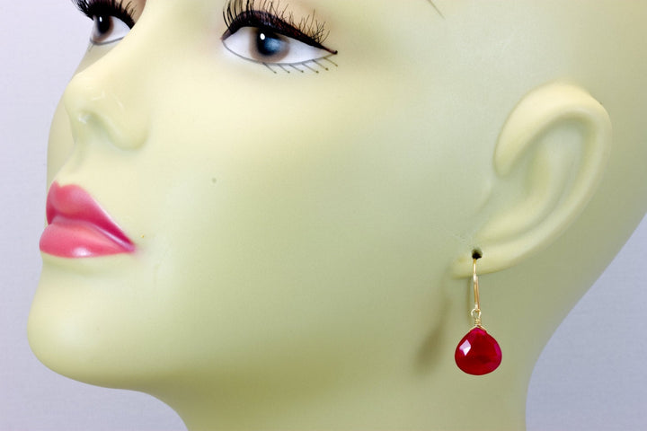 Hot Pink Chalcedony Earrings AAA Faceted Briolette Drops 14k Solid Gold or Filled or Sterling Silver Magenta fuchsia Simple Classic Design