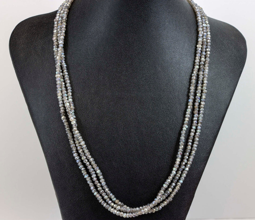 Labradorite Necklace or Wrap Bracelet Triple Strand Faceted Blue Flash Labradorite 22 Inch or 6.5 to 7.5 Twist or Straight Versatile