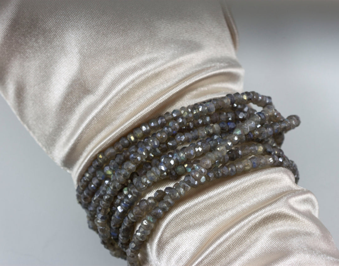 Labradorite Necklace or Wrap Bracelet Triple Strand Faceted Blue Flash Labradorite 22 Inch or 6.5 to 7.5 Twist or Straight Versatile