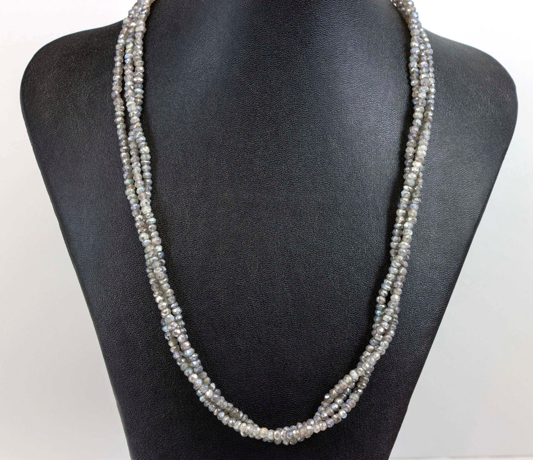 Labradorite Necklace or Wrap Bracelet Triple Strand Faceted Blue Flash Labradorite 22 Inch or 6.5 to 7.5 Twist or Straight Versatile