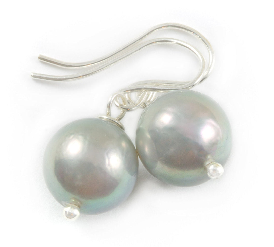 Silvery Gray Pearl Earrings Freshwater Cultured Pearls Sterling Silver or 14k Solid Gold or Filled Oval Round Shape Soft Grey Simple Drops