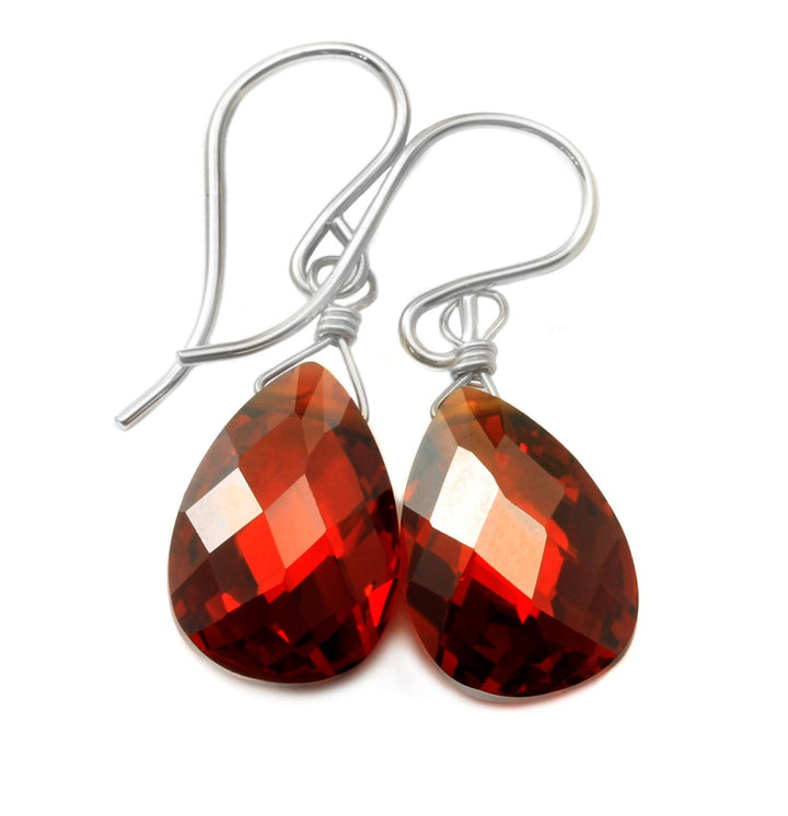 Garnet Red Cubic Zirconia Earrings Teardrop AAA CZ Briolette Sterling Silver or 14k Solid Gold or Filled Pear Faceted Simple Dainty Drops