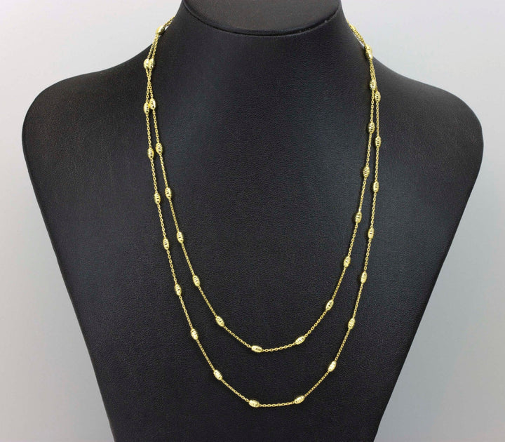 Chain Necklace 14k Gold Over Sterling Silver Box Chain Barrel Beads 34 Inch Lobster Clasp Versatile Classy Simple Everyday Design