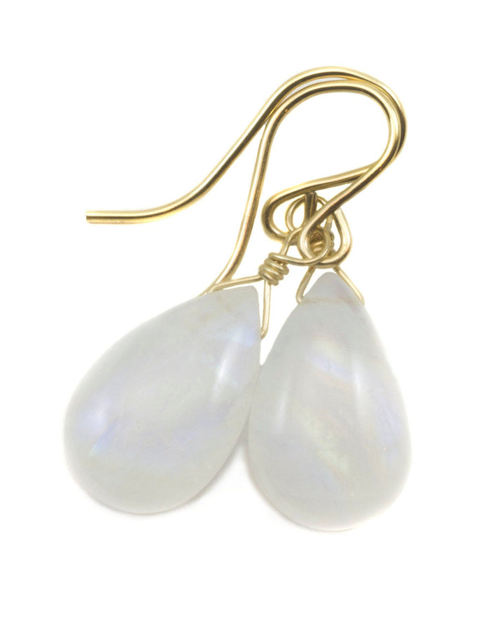 Rainbow Blue Moonstone Earrings Sterling Silver or 14k Solid Gold or Filled Smooth Pear Teardrop Natural Real High Quality Simple Drops