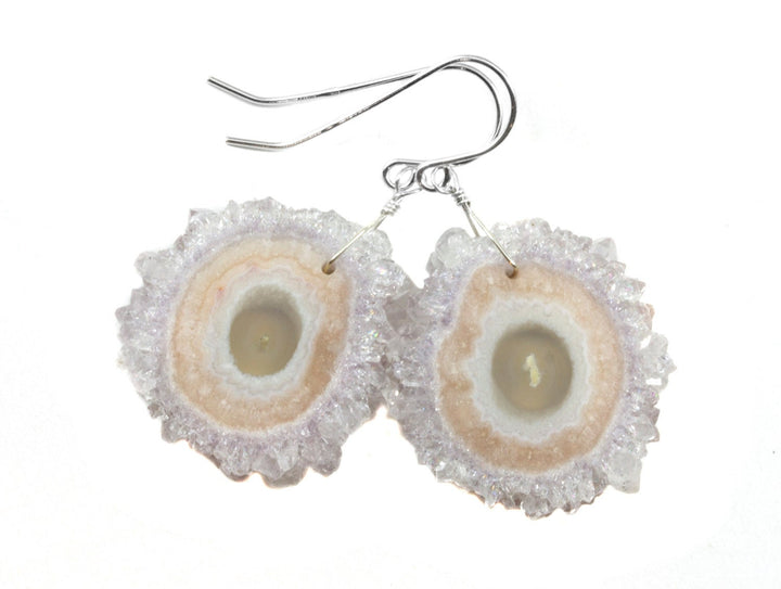 Drusy Earrings Amethyst Stalactite Slice Hand Wired Simple Pale Pink Center Druzy 14k Gold Fille or Sterling Silver Earthy Natural