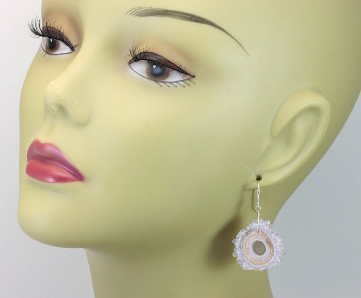 Drusy Earrings Amethyst Stalactite Slice Hand Wired Simple Pale Pink Center Druzy 14k Gold Fille or Sterling Silver Earthy Natural