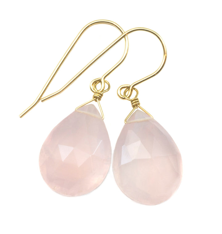 Rose Quartz Earrings Pink Large Teardrop Dangle Sterling Silver or 14k solid Gold or Filled Classic Pear  Faceted Simple Everyday Soft color