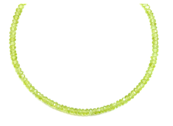 Green Peridot Necklace Natural Solid Strand 14k Gold Filled or Sterling Silver 18 19 Inch Soft Peridot Faceted Rondelles Beaded