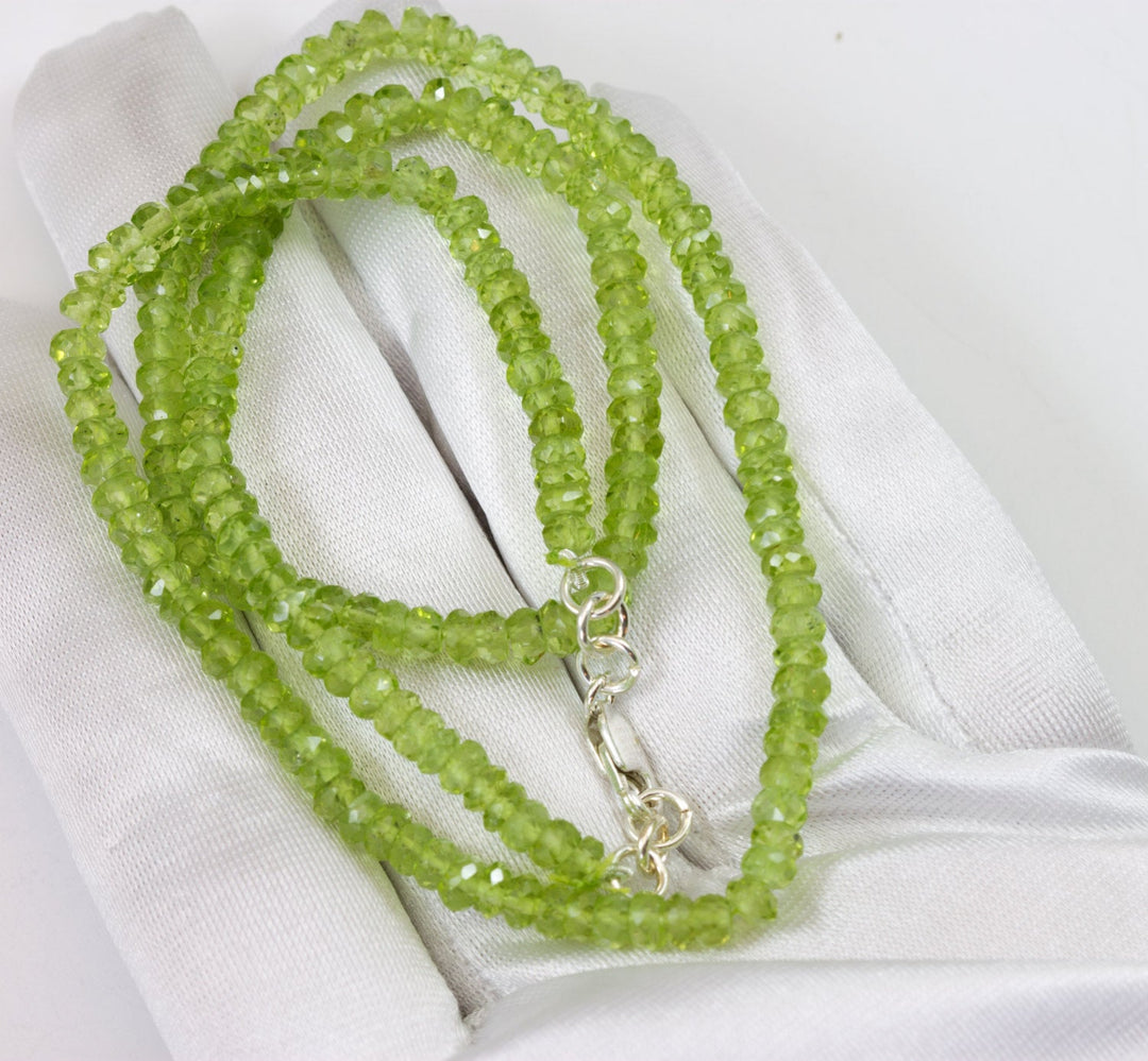Green Peridot Necklace Natural Solid Strand 14k Gold Filled or Sterling Silver 18 19 Inch Soft Peridot Faceted Rondelles Beaded