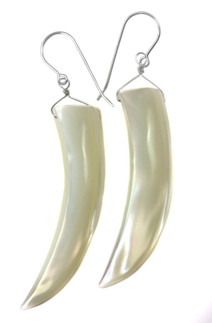 Mother of Pearl Earrings White Shell 14k Gold Filled or Sterling Silver Natural Curved Shell Long 2 Inch Drops Earthy Large Simple Drops MOP