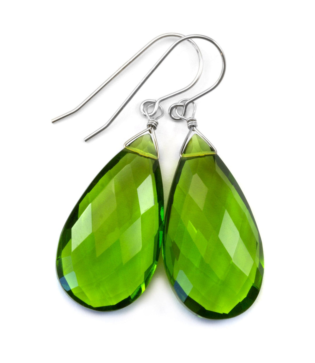 Peridot Green Earrings Sim Teardrop Large Dangle Quartz Drops Sterling Silver or 14k Solid Gold or Filled Faceted Pear Super Large Teardrops